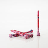 Six red/blue tees laying by one another. 