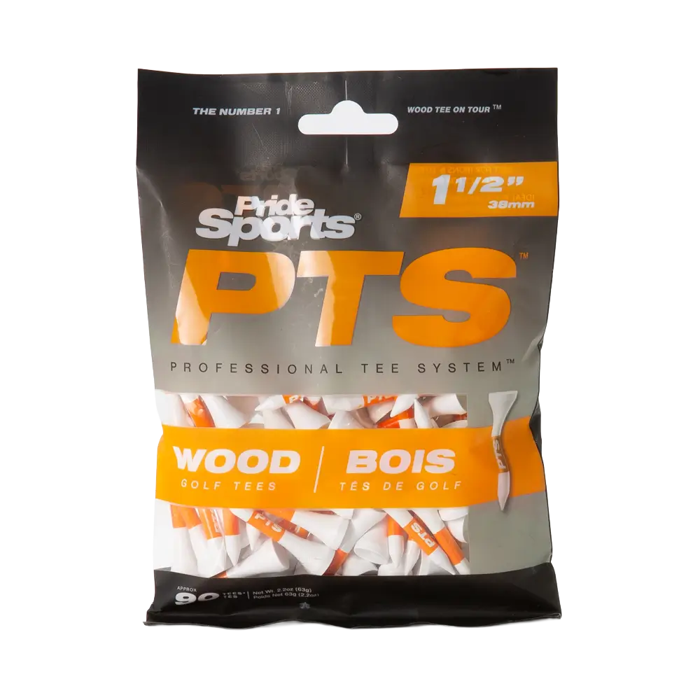 Package of PrideSports 1 1/2" white PTS golf tees.