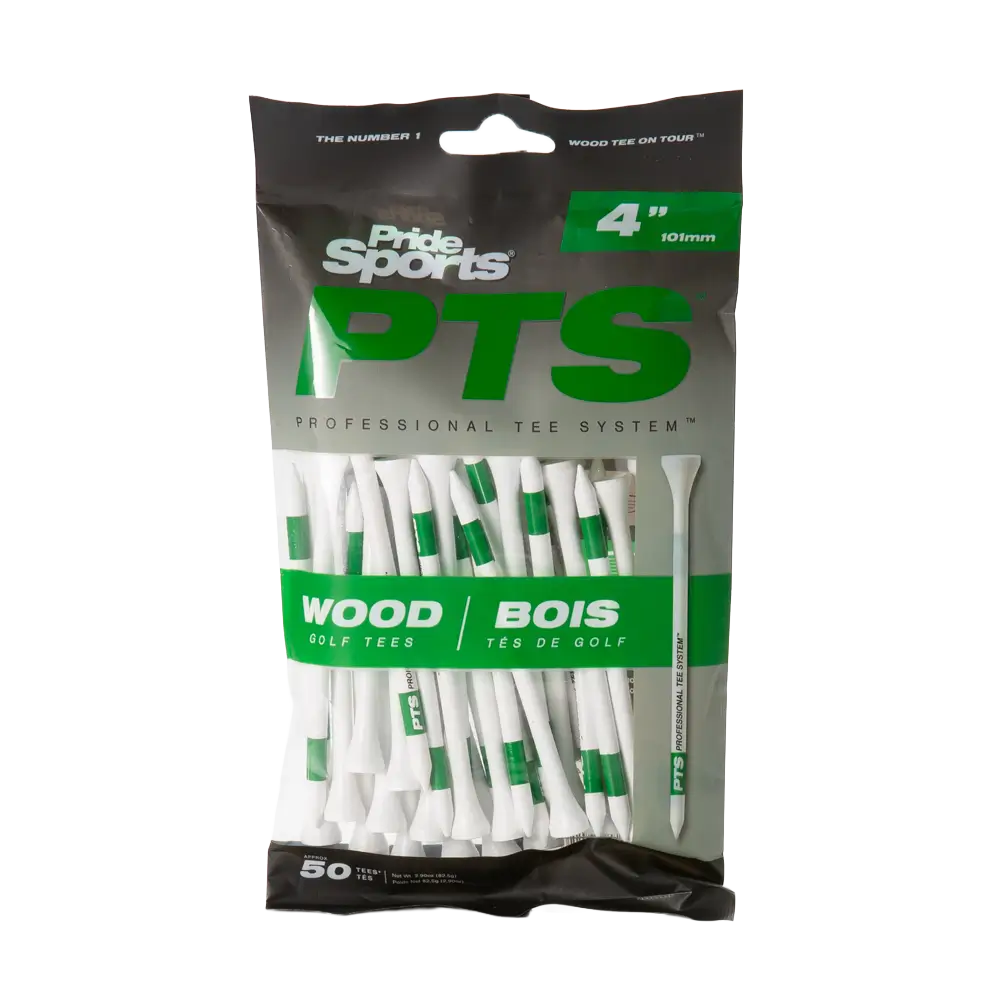 Package of PrideSports 4" white PTS golf tees.