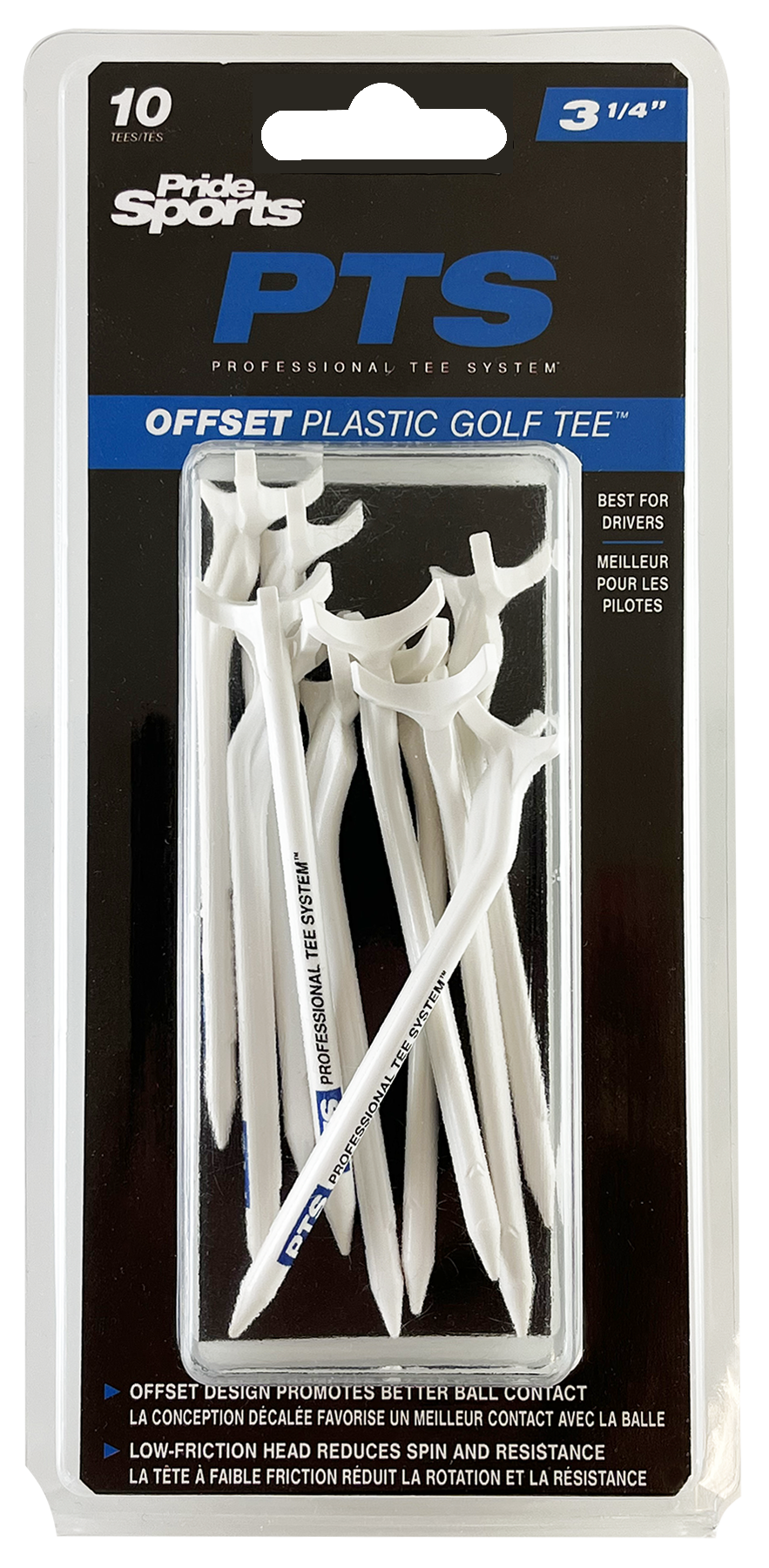 PROFESSIONAL TEE SYSTEM™ (PTS) OFFSET Plastic Golf Tees - 3 1/4" - Blue - 10CT