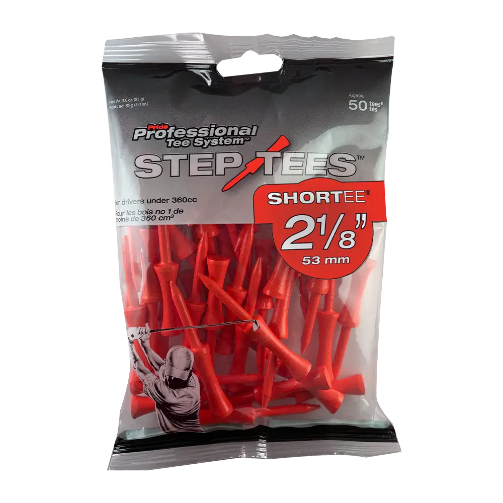 Bag of red pts step tees tee packaging.