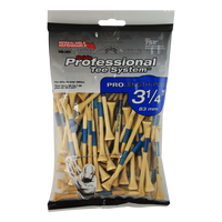 Pack of golf tees with packaging labeled 'Pride Professional Tee System' on a white background.