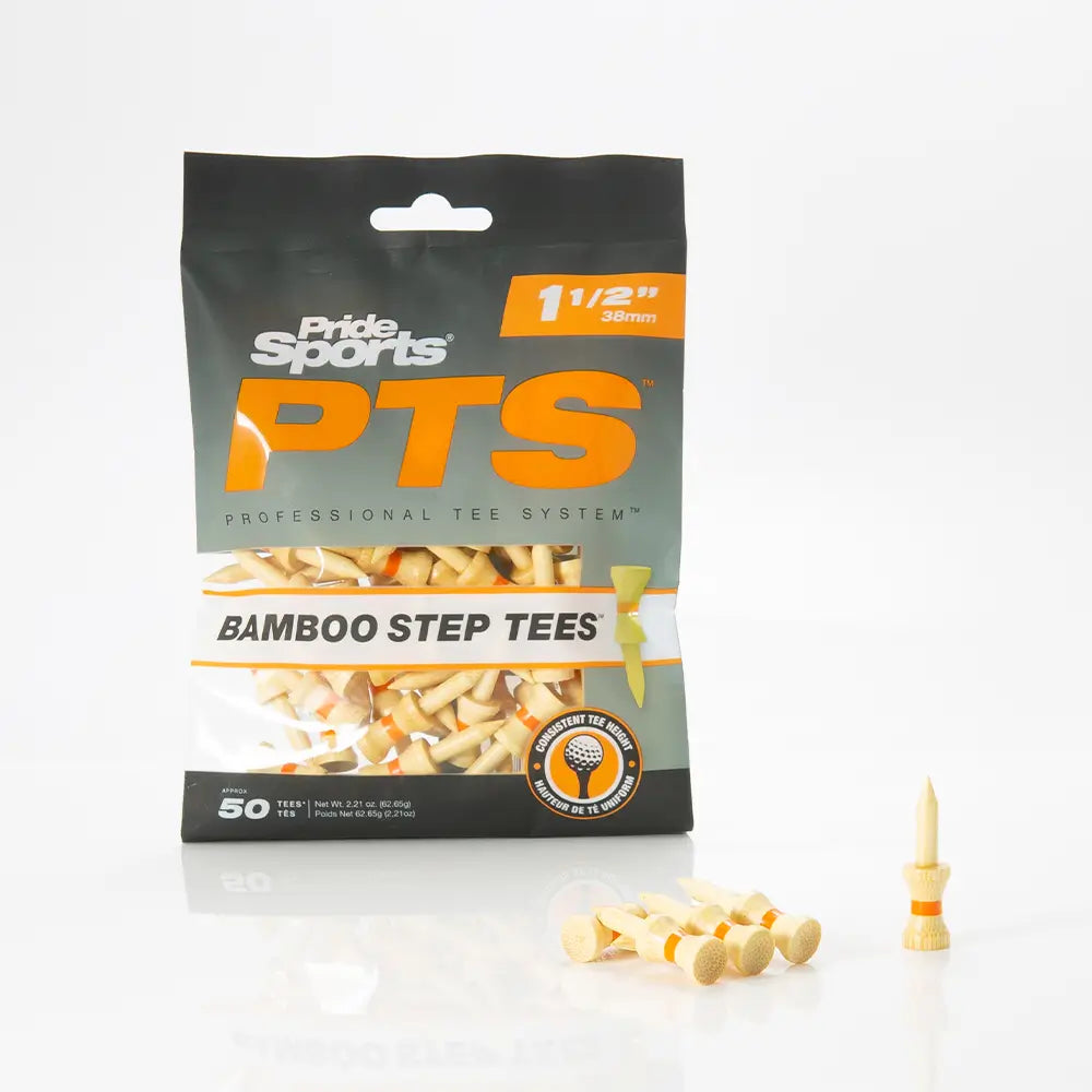 1-1/2" PTS bamboo tee packing next to several 1-1/2" PTS tees.