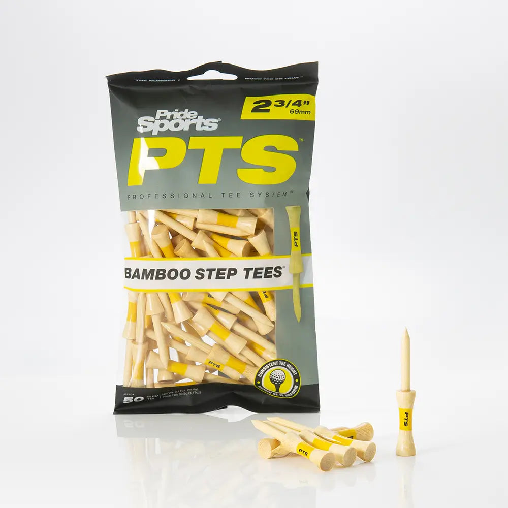 2-3/4" PTS bamboo tee packing next to several 2-3/4" PTS tees.