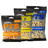 Three of the PTS bamboo tee packaging.