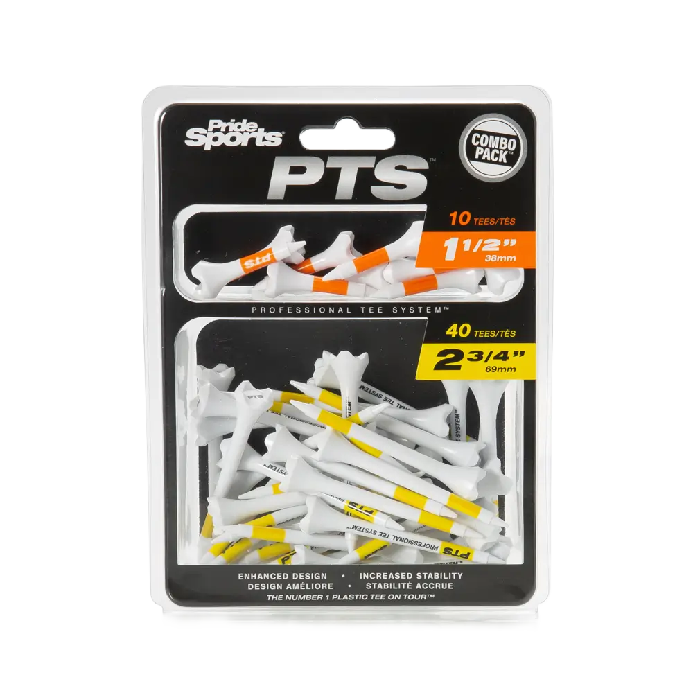 Pride Sports PTS combo pack golf tee packaging.