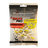 Package of Maxx Pro oversized plastic golf tees with branding and product details.