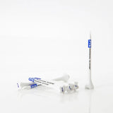 White golf tees with PTS branding on a white background
