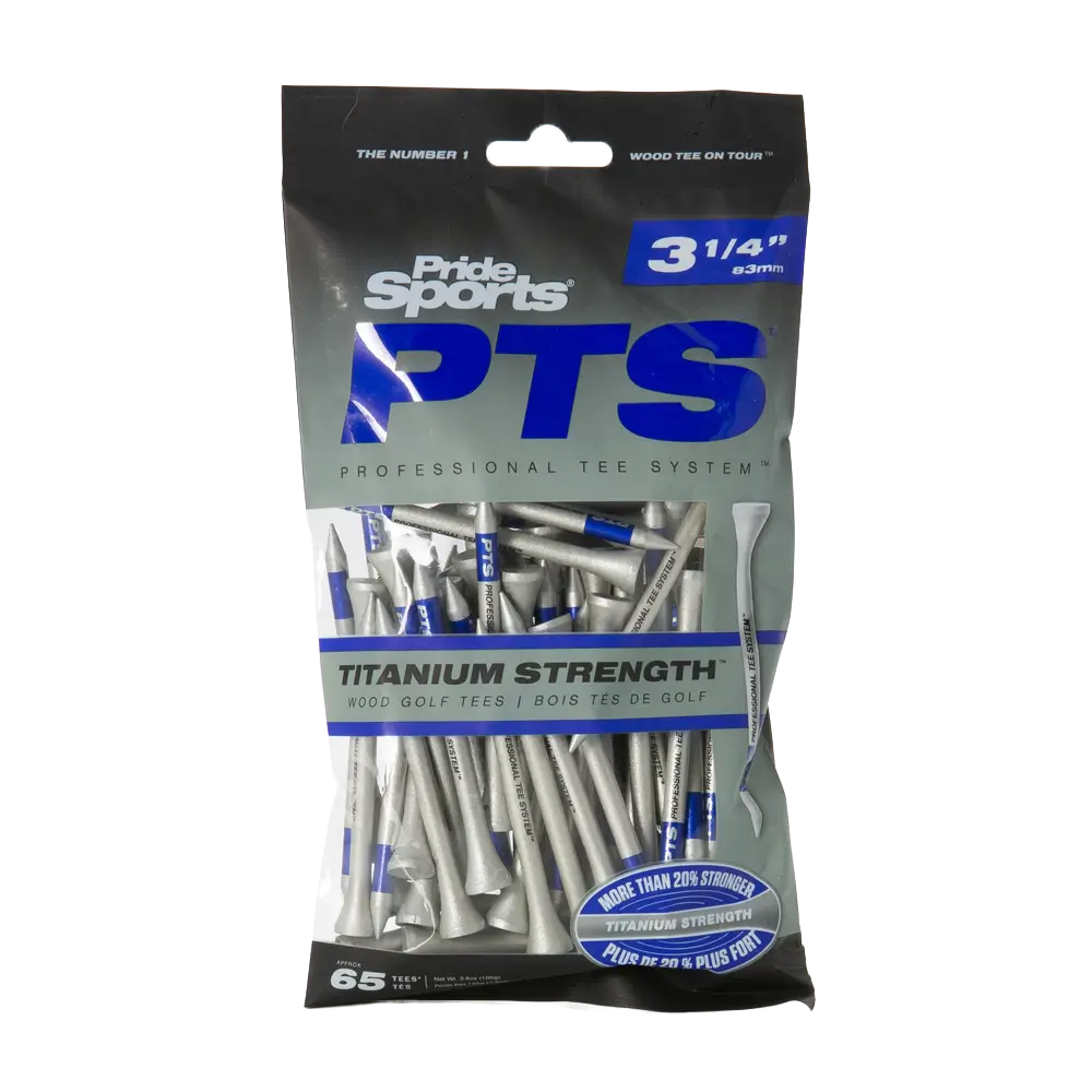 Pack of Pride Sports PTS titanium strength golf tees.