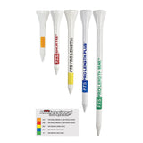 Variety of PTS tee lengths with descriptions on use on a white bacjground