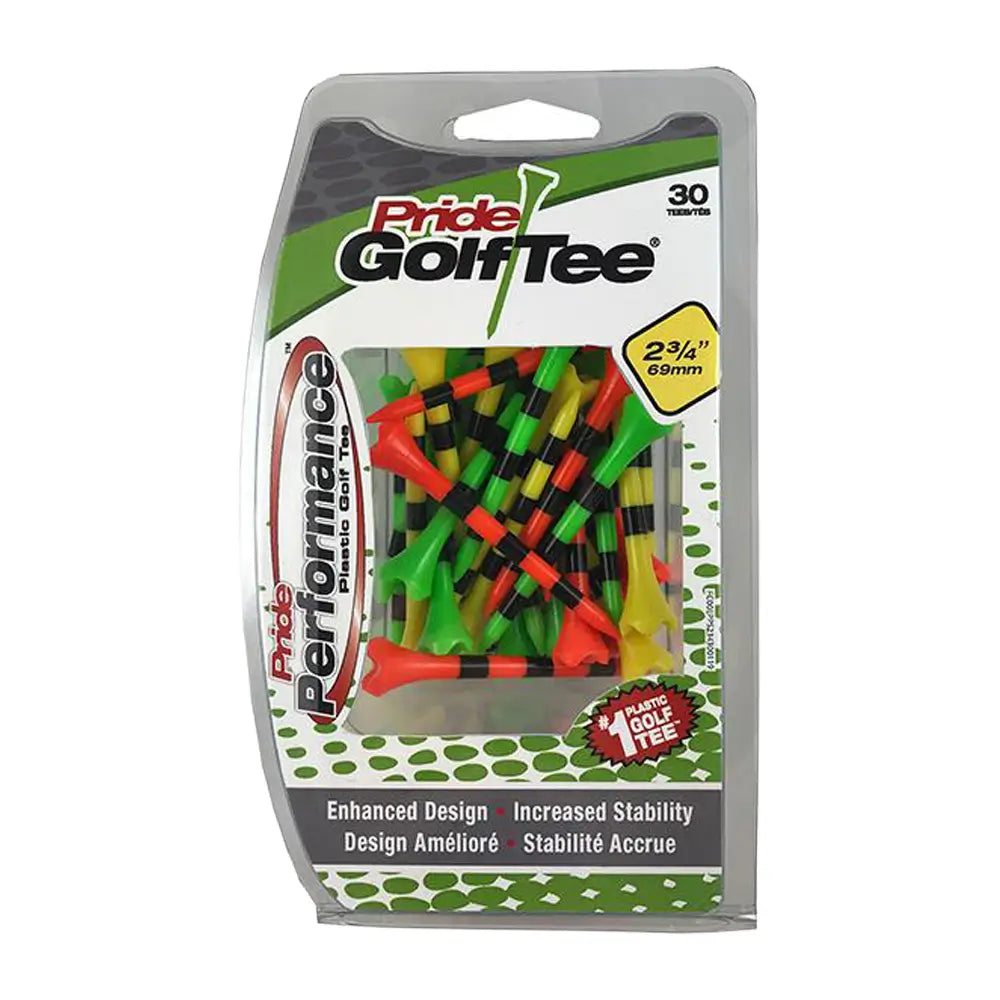 A pack of Striped Pride Performance® Plastic Tees - 2 3/4" Fruit Mix