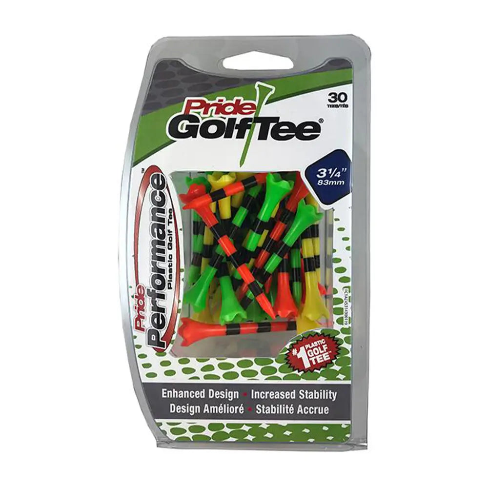 A pack of Striped Pride Performance® Plastic Tees - 3 1/4" Fruit Mix