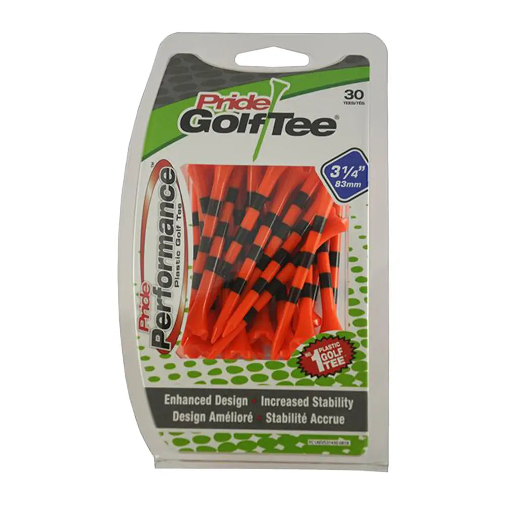 A pack of Striped Pride Performance® Plastic Tees - 3 1/4" Citrus Orange