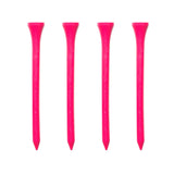 Four pink golf tees on a white background