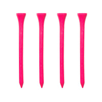 Four pink golf tees on a white background