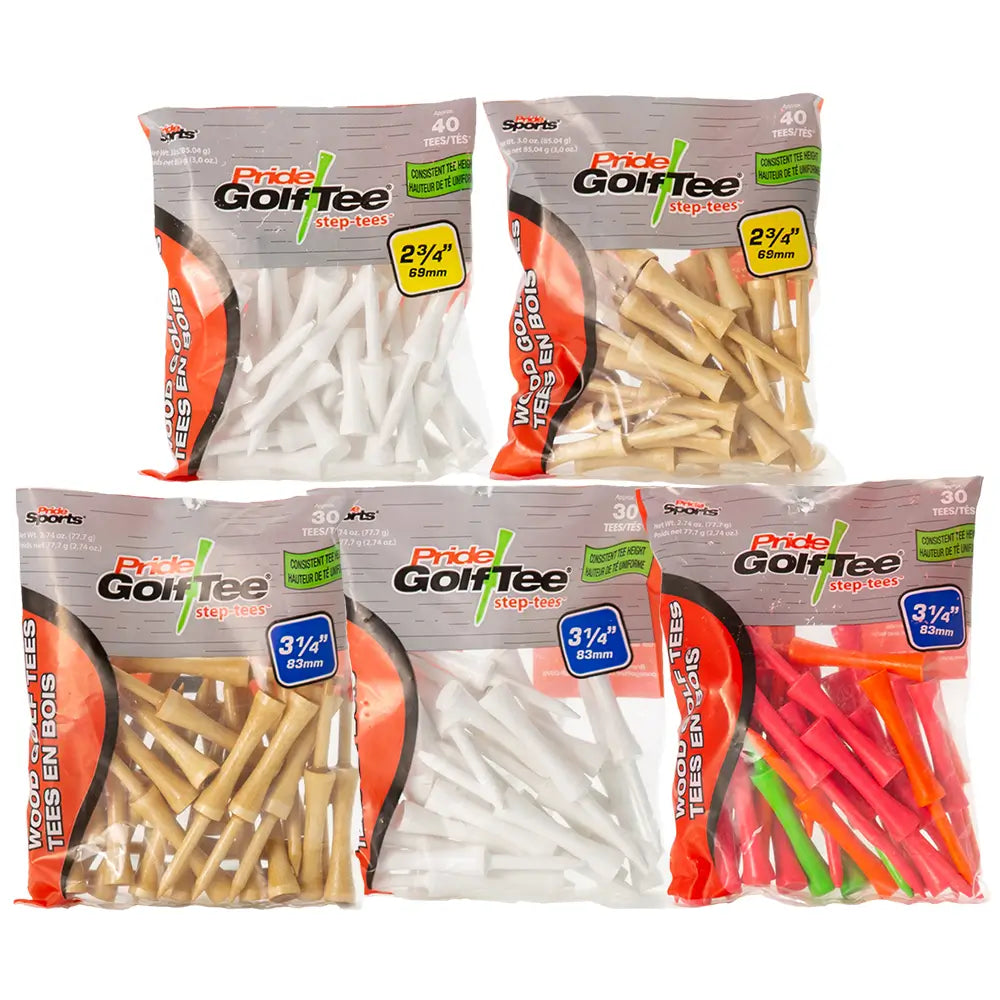 All of the pride step tee colors in different packaging. 