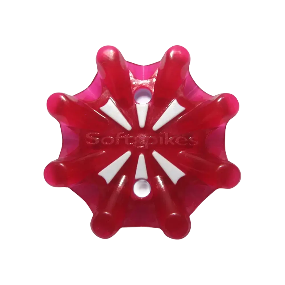 Front view of the Pulsar Golf Spikes berry/white.