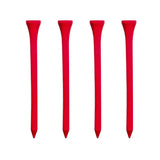 Four red golf tees on a white background