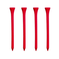Four red golf tees on a white background