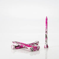 Size Pink/Black tees laying by one another. 