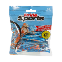 2-3/4" Paint Splatter Tee packaging in blue/orange colors with "Pride Sports" as the label.