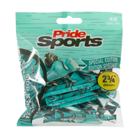 2-3/4" Paint Splatter Tee packaging in turquoise colors with "Pride Sports" as the label. 