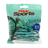 3-1/4" Paint Splatter Tee packaging in turquoise colors with "Pride Sports" as the label. 