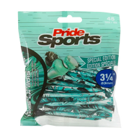 3-1/4" Paint Splatter Tee packaging in turquoise colors with "Pride Sports" as the label. 