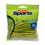 3-1/4" Paint Splatter Tee packaging in green/yellow colors with "Pride Sports" as the label.