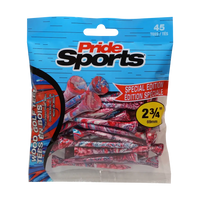 2-3/4" Paint Splatter Tee packaging in red/blue colors with "Pride Sports" as the label.