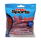 3-1/4" Paint Splatter Tee packaging in red/blue colors with "Pride Sports" as the label. 