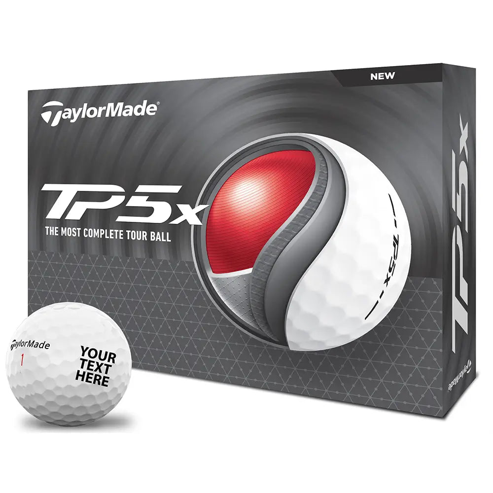 TaylorMade TP5x golf ball packaging with a golf ball in front