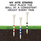 Zarma® FLYtee® MyHite™ Tees showing they help place the ball at a consistent height in the ground every time. 