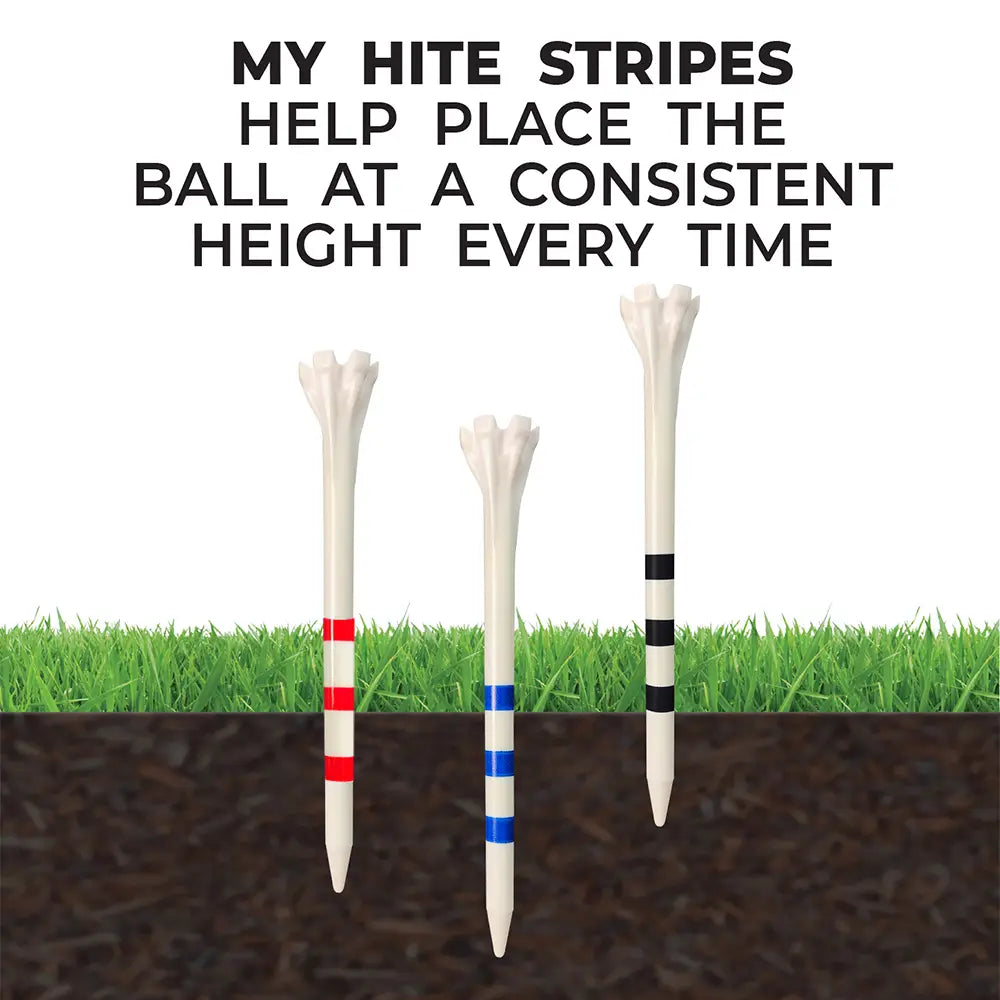Zarma® FLYtee® MyHite™ Tees showing they help place the ball at a consistent height in the ground every time. 