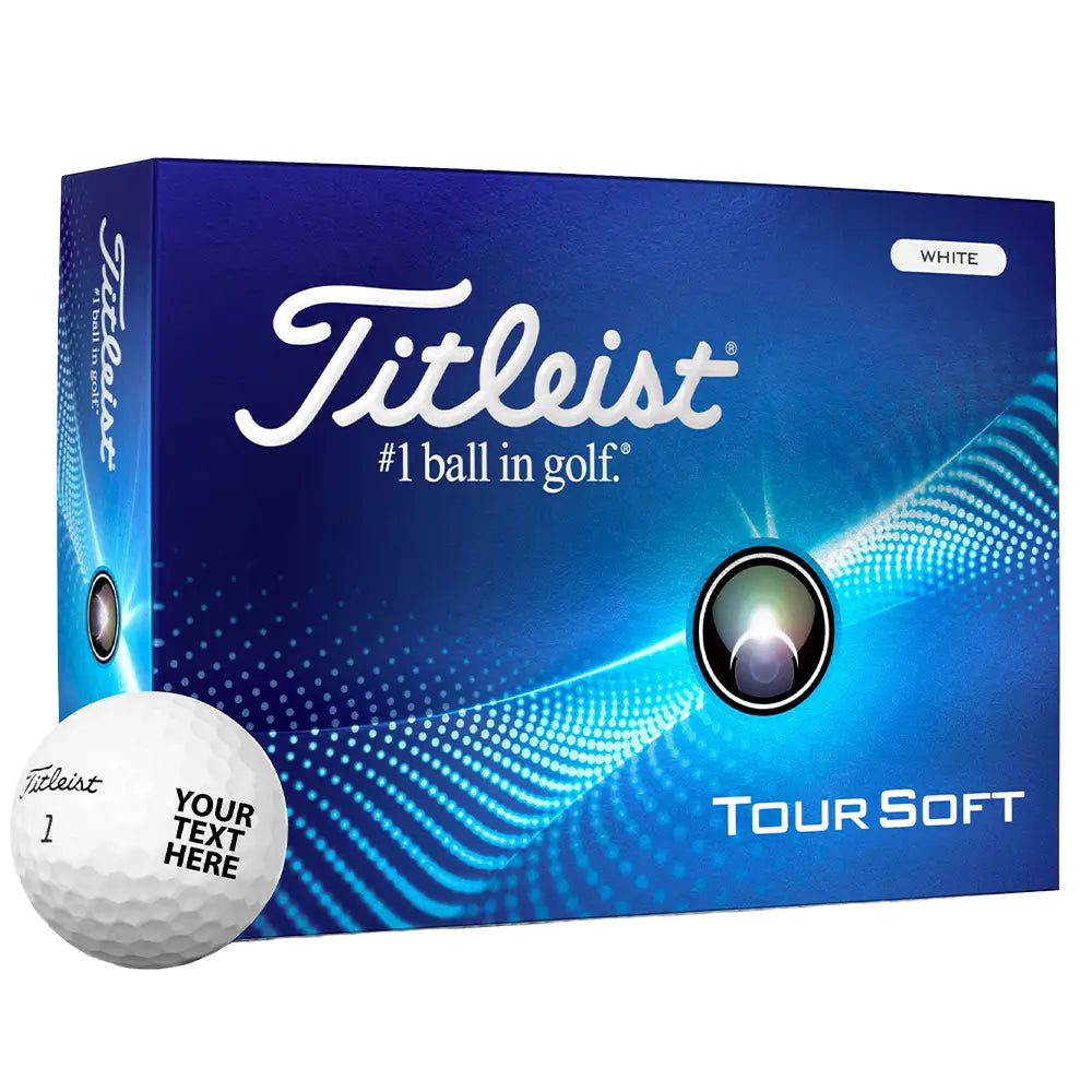 Titleist Tour Soft Package and golf ball that says "your text here"