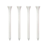 Four white golf tees on a white background