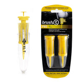 Package of two yellow Brusht golf tees on a white background