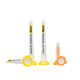 Three 2-3/4" tees and two 1-1/2" tees sitting by one another. 