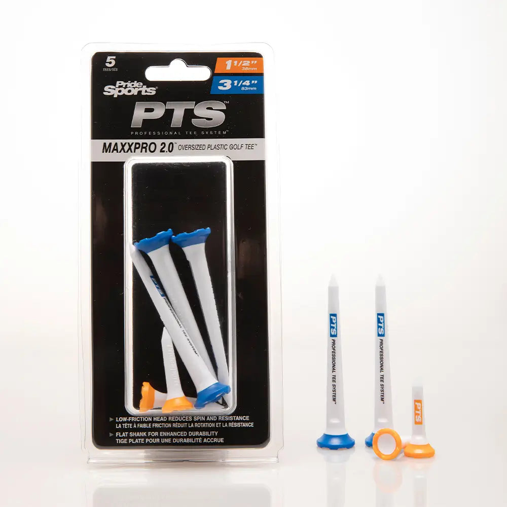 PTS 3-1/4" and 1-1/2" packaging with 3-1/4" and 1-1/2" tees next to the package. 