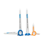 Three 3-1/4" tees and three 1-1/2" tees stacked by one another. 