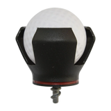 Black golf ball pick up attachment with white golf ball on a white background