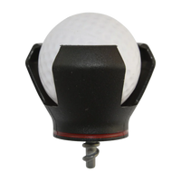 Black golf ball pick up attachment with white golf ball on a white background