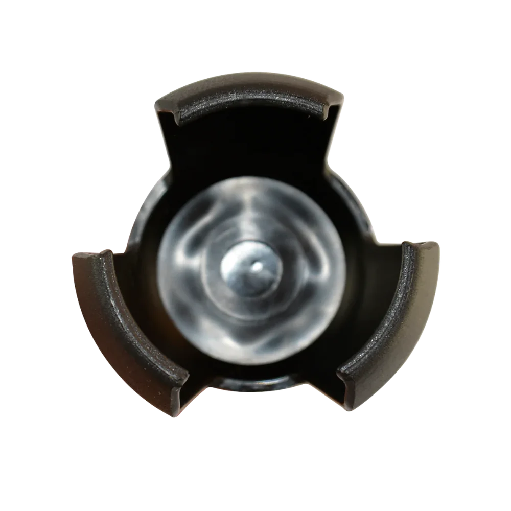 Black and silver golf ball pick up attachment on a white background