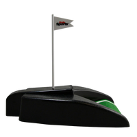 Golf practice device with a flag on a white background