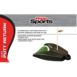 Pride Sports auto putt return device with promotional text on a white background
