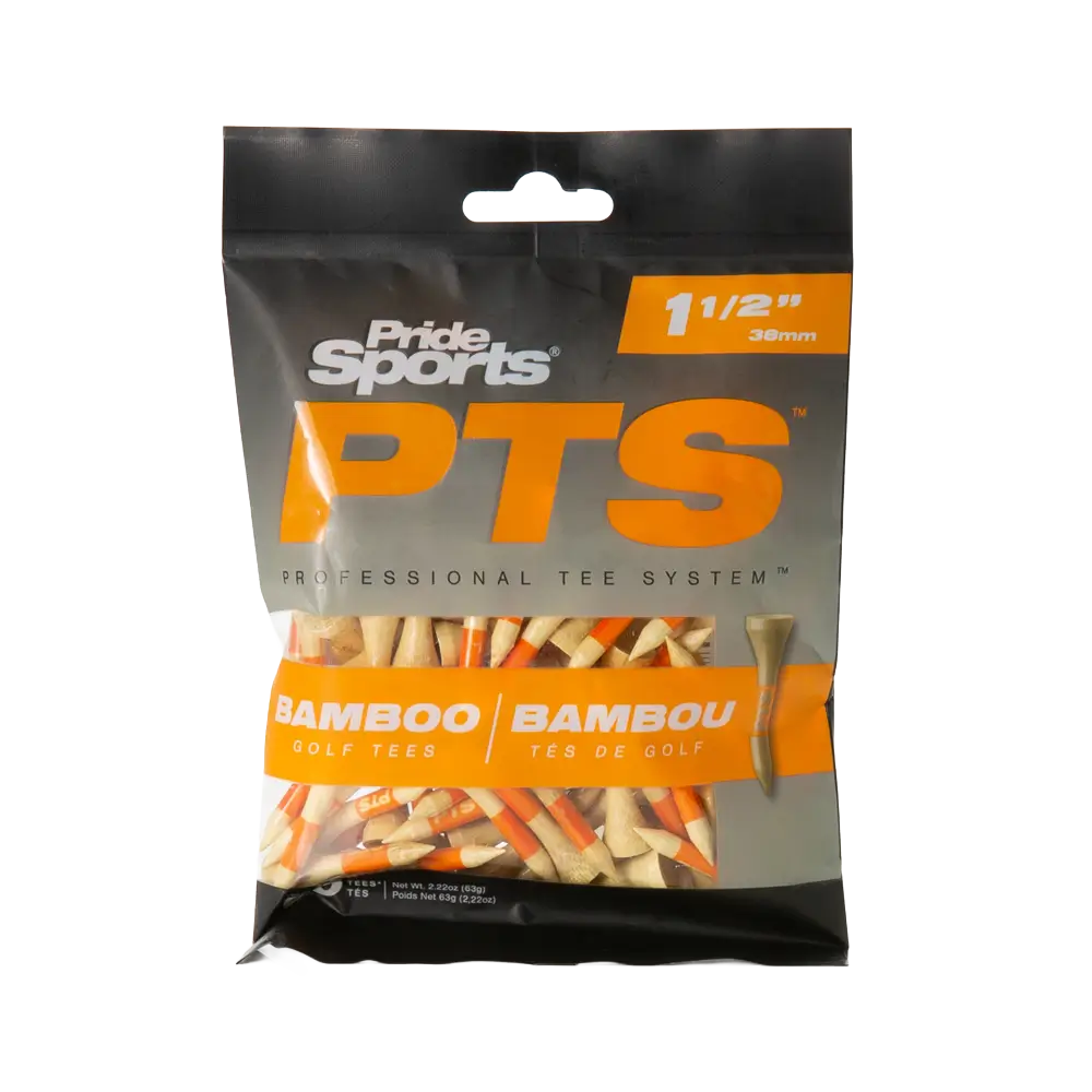 Pride Sports PTS orange bamboo tees packaging. 