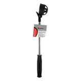 Retractable golf ball retriever with black handle and silver shaft on a white background