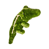A green plush crocodile golf cover with detailed texture, featuring friendly eyes and open mouth.