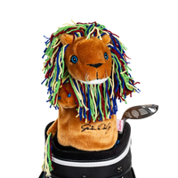 A lion shaped club head cover with neon hair.