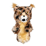 A bobcat-shaped golf club head cover.